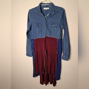 Upcycled ~ Art To Wear ~ Denim Shirt Size Medium ~ Lagenlook ~ Duster ~ Unique